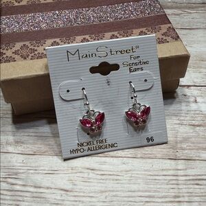 Silver and Pink Butterfly Earrings